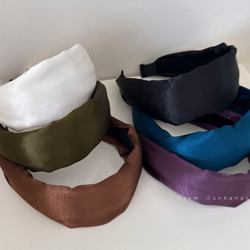 复古缎面宽边发箍女发卡显白蓝色