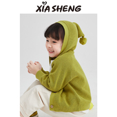 新款 夏生 宝宝外套儿童春秋装 男女童休闲毛衣开衫 日系连帽针织衫