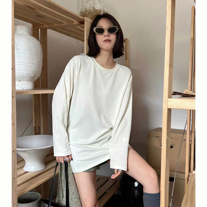 长袖t恤女宽松慵懒风复古港味百搭设计感小众简约秋冬打底衫上衣