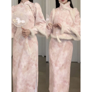 新中式改良旗袍连衣裙马甲两件套装复古国风温柔长裙女秋冬高级感