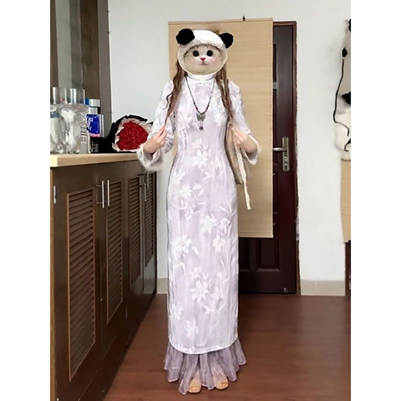 新中式国风改良旗袍连衣裙温柔风超好看紫色修身包臀长裙2026春季,女装/女士精品,旗袍,淘宝优惠券,粉丝福利购,淘宝优惠卷