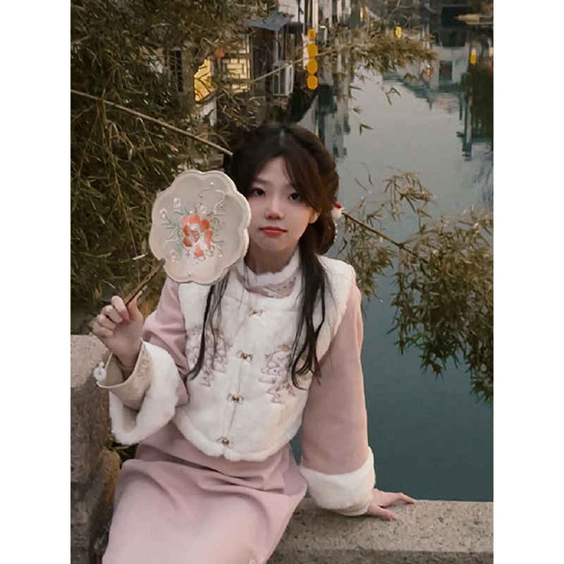 国风改良马甲旗袍套装秋冬季