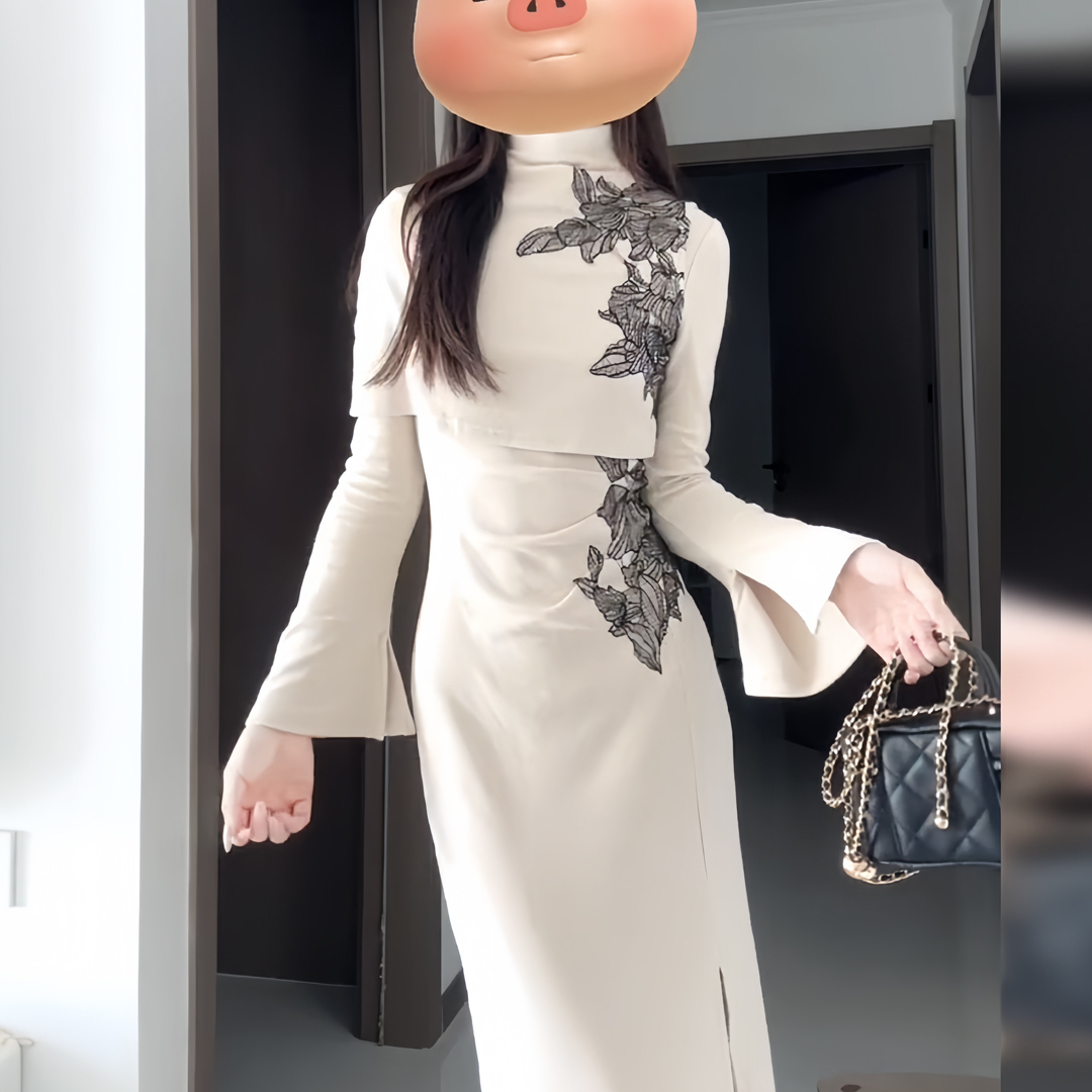 法式复古高级感新中式针织连衣裙