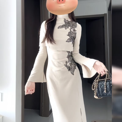 法式复古高级感新中式针织连衣裙