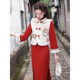 复古国风红色旗袍马甲2025年冬新款 日常保暖唐装 新中式 拜年服套装