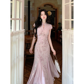 绫波曳月 新中式 提花收腰改良旗袍优雅气质鱼尾连衣裙日常可穿