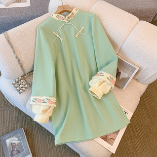 2025冬季新款国风卫衣裙改良汉元素连衣裙加绒加厚唐装上衣高级感