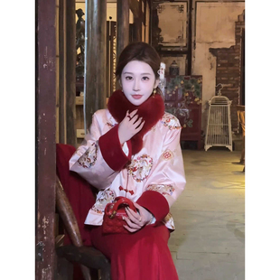 红色新年限定显瘦百搭外套半身裙国风复古套装 新中式 马上成功