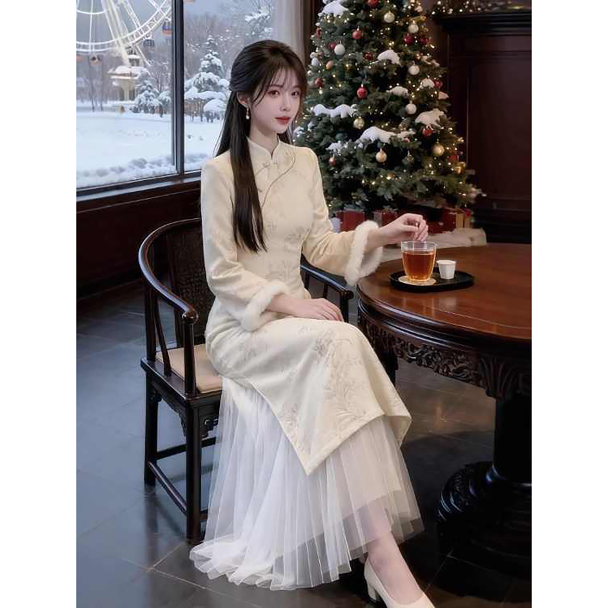 复古温柔风超好看印花修身旗袍