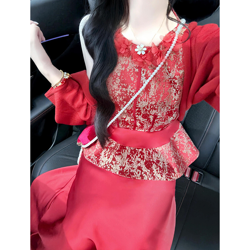 新中式套装高级感红色订婚礼服