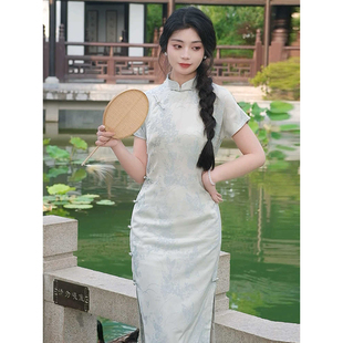 【知晚】2025夏季绝美古法曳地旗袍女年轻款民国风连衣裙日常可穿