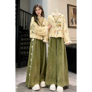 子独特漂亮气质两件套女2025冬 复古提花外套阔腿裤 新中式 国风套装