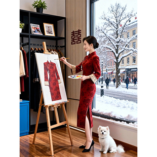 绝美红色长袖旗袍2026新款女新中式改良年轻款复古高端连衣裙秋冬