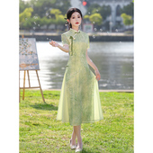 少女新中式 改良年轻款 日常可穿高考送考 夏季 绿色奥黛旗袍2025新款