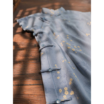 新中式蓝色改良旗袍2025