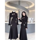 加绒加厚收腰鱼尾长裙 2025冬季 气质国风旗袍连衣裙女装 新款 新中式