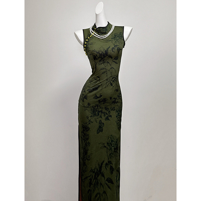 墨绿色旗袍女新中式高端大气上档