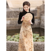 秋冬日常 2025改良设计感小个子丝绒长袖 新中式 旗袍国风两件套新款