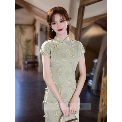 绿色旗袍2025新款改良年轻款少女