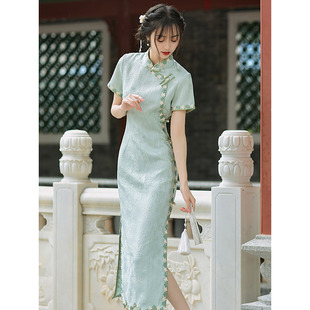 苏式波浪裙摆绿色年轻款少女改良旗袍2025夏季新款小清新日常可穿