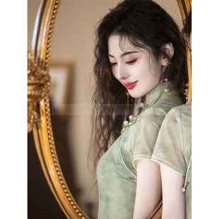 绝美日常可穿素雅民国大小姐 小个子新中式 绿色旗袍2025新款 女夏季