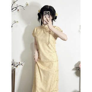复古民国风新中式黄色旗袍书卷气小个子学生春夏季女连衣裙高级感