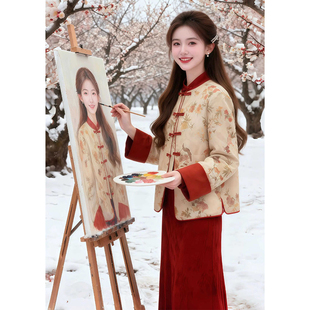 新中式国风套装立领盘扣复古外套改良旗袍裙大方得体两件套2025冬