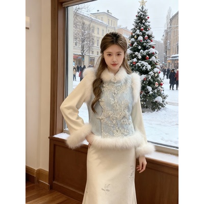 新中式国风女装百搭马甲旗袍套装