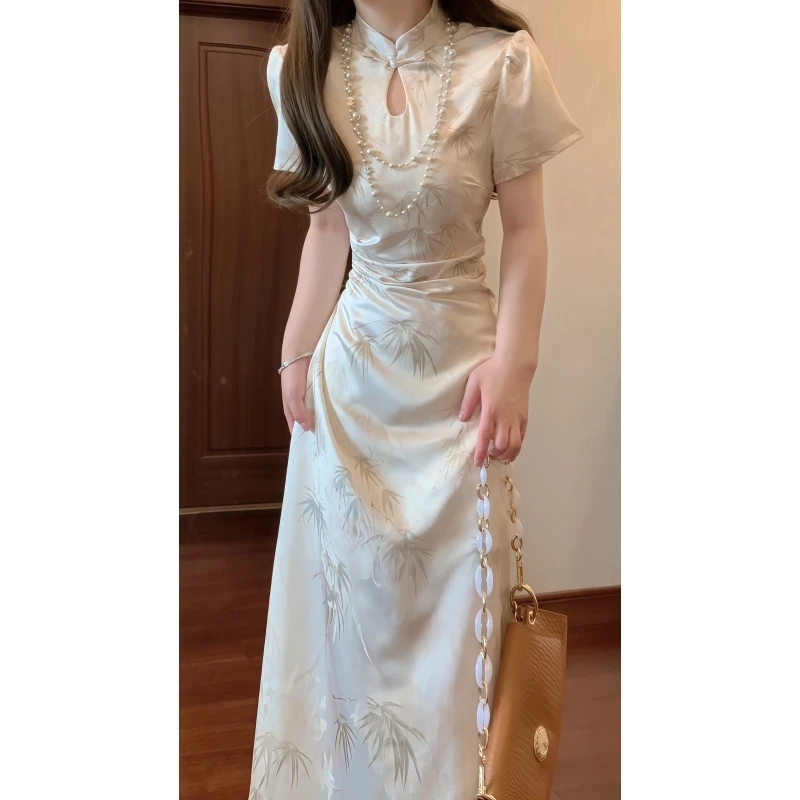 新中式国风复古立领竹叶改良旗袍