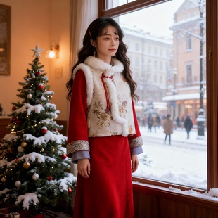 红色订婚礼服裙回门答谢宴便装 新中式 敬酒服新娘旗袍马甲小袄套装