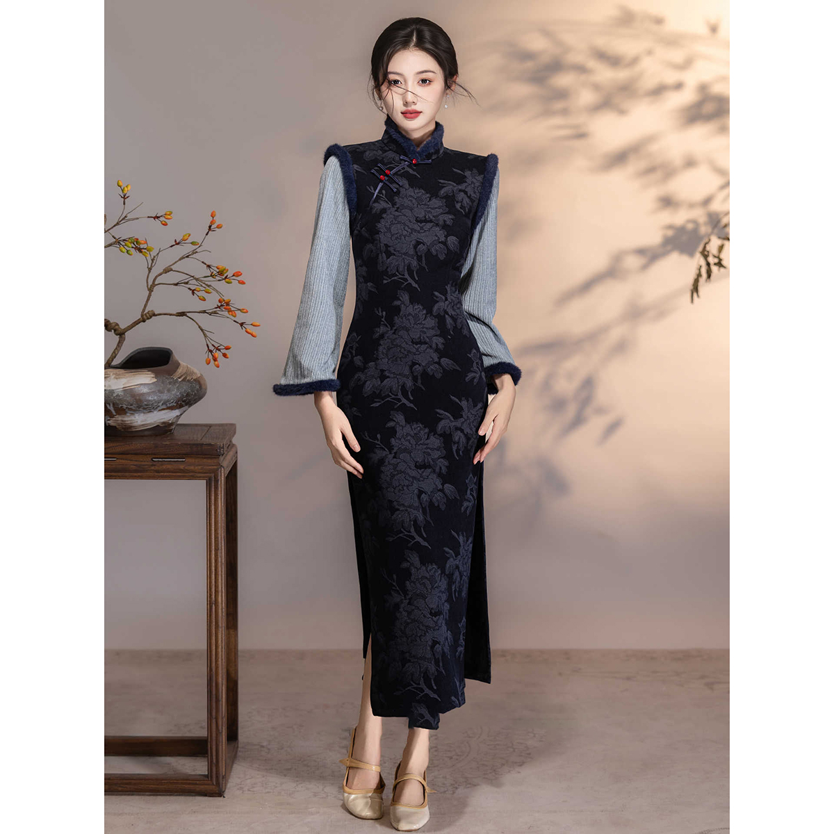 旗袍冬装2025年新款秋冬季加绒