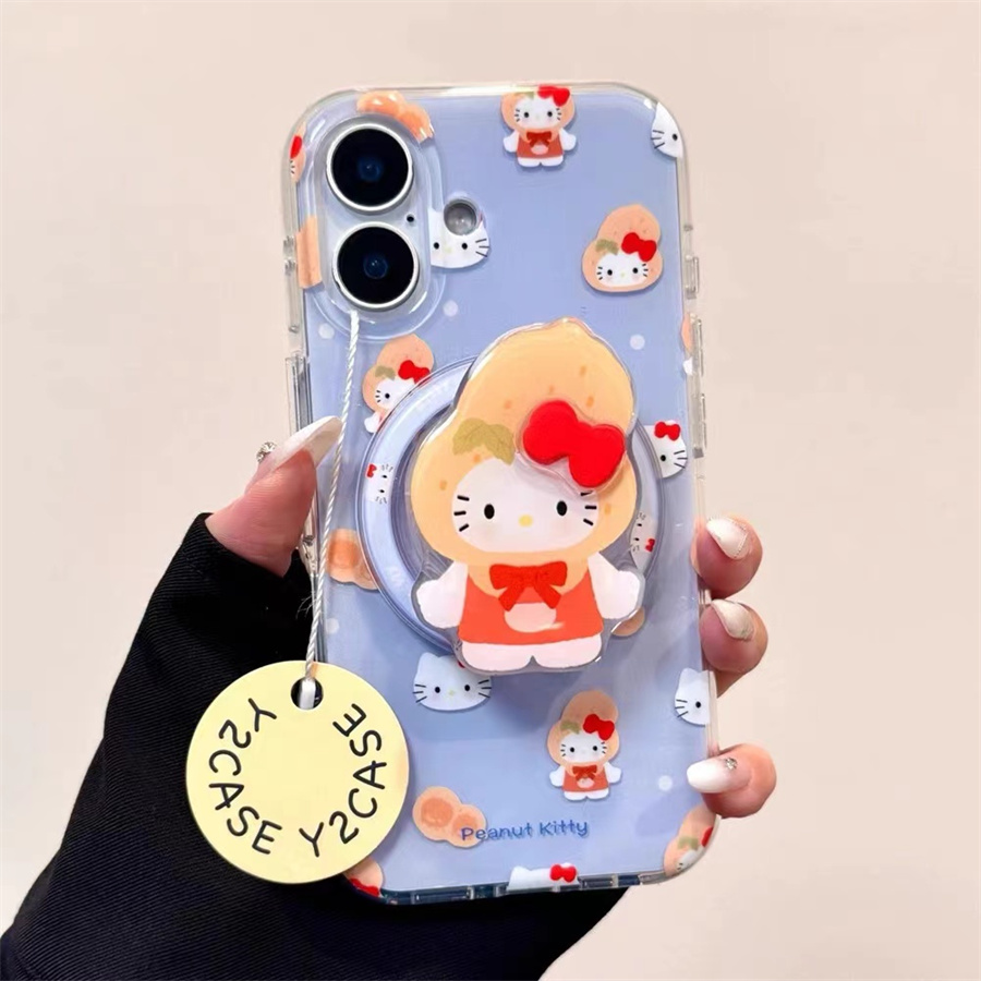 趣味花生帽KT磁吸支架适用小米14手机壳12软mix4防摔civi3全包10青春版60女k70红米turbo3/note13pro/k50至尊