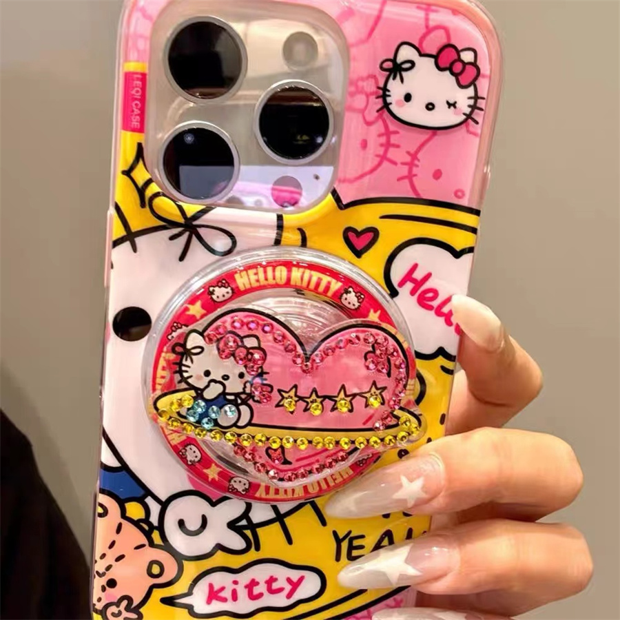 卡通比耶KT猫磁吸支架适用OPPOreno9手机壳10pro软a58/a93/6女72k12x防摔findx7pro/x6/A2pro个性k9创意A1a55