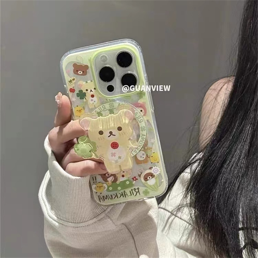 幸运草小熊萌磁吸支架适用小米14手机壳12软mix4防摔civi3全包10青春版60女k70红米turbo3/note13pro/k50至尊