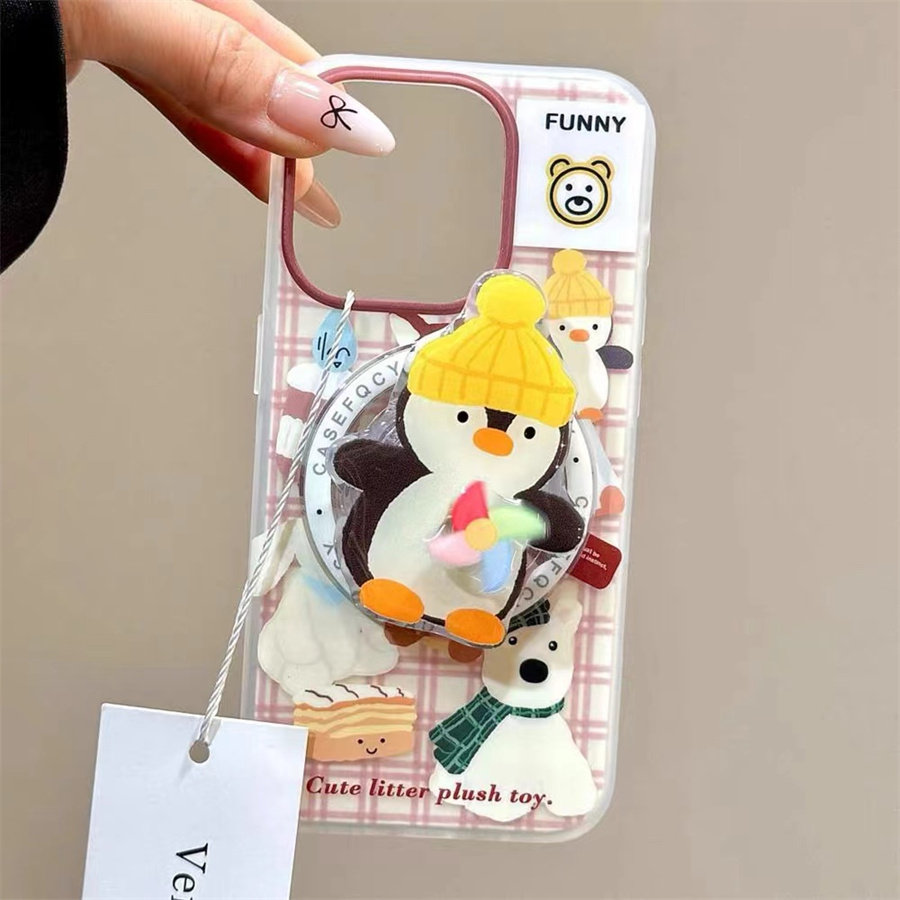 格纹企鹅小狗磁吸支架适用红米k70手机壳60e/40/50note13pro软11防摔8/9全包turbo3女12/k50游戏增强至尊版小