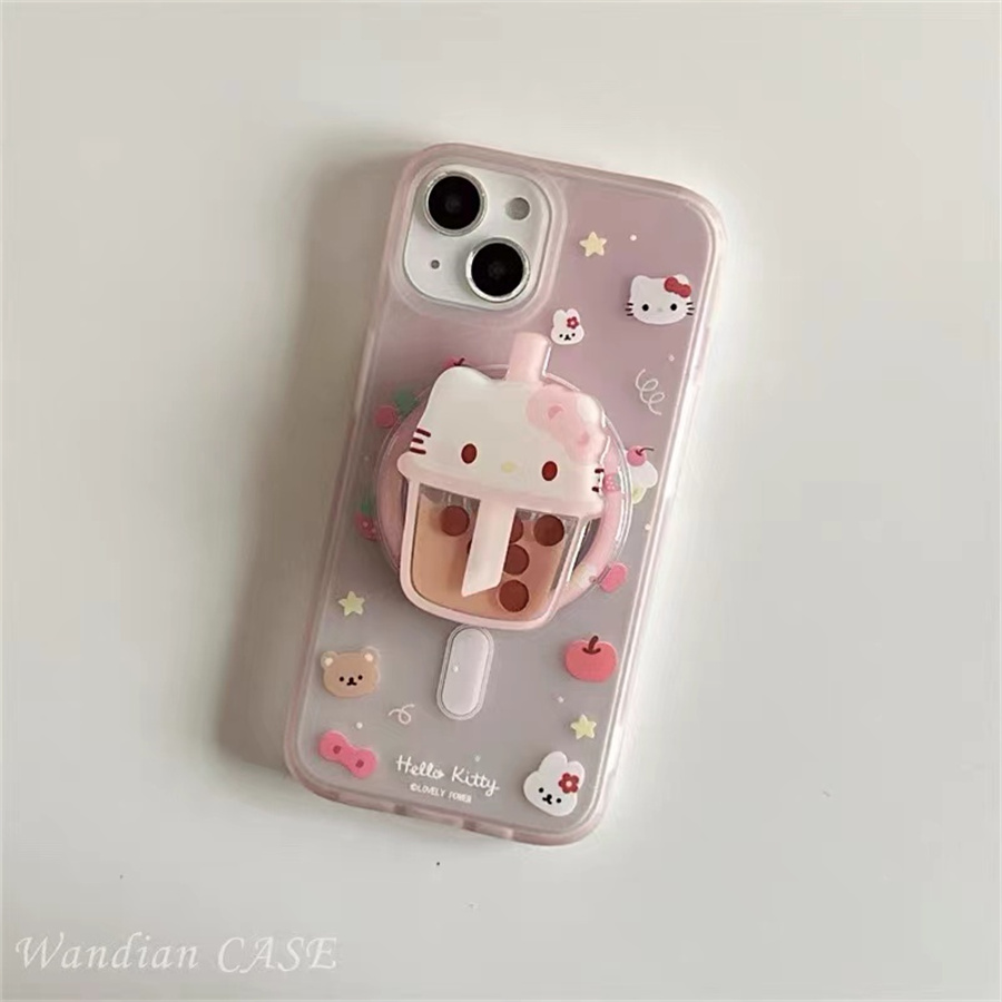 珍珠奶茶KT猫磁吸支架适用小米14手机壳12软mix4防摔civi3全包10青春版60女k70红米turbo3/note13pro/k50至尊