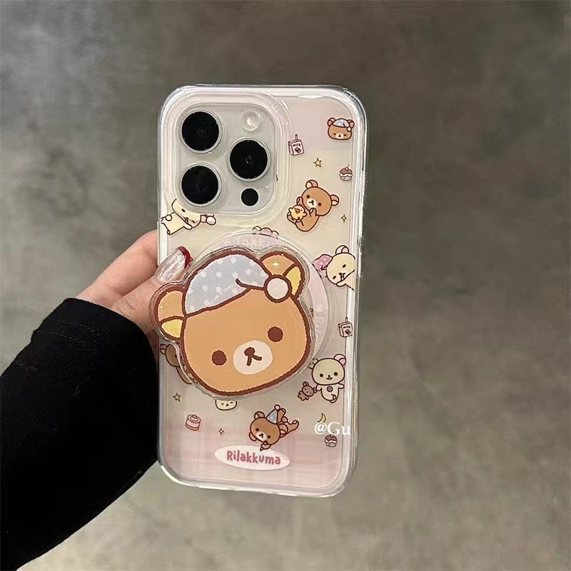 趣味睡帽小熊磁吸支架适用红米k70手机壳60e/40/50note13pro软11防摔8/9全包turbo3女12/k50游戏增强至尊版小