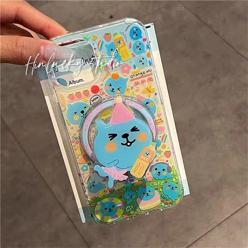 卡通碎花酷儿磁吸支架适用苹果16手机壳iPhone15全包14promax12软女xr/mini可爱xs max创意11/8plus硅胶防摔
