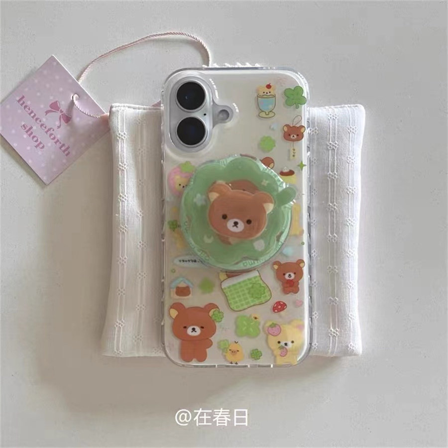 草丛小熊旋转磁吸支架适用红米k70手机壳60e/40/50note13pro软11防摔8/9全包turbo3女12/k50游戏增强至尊版小