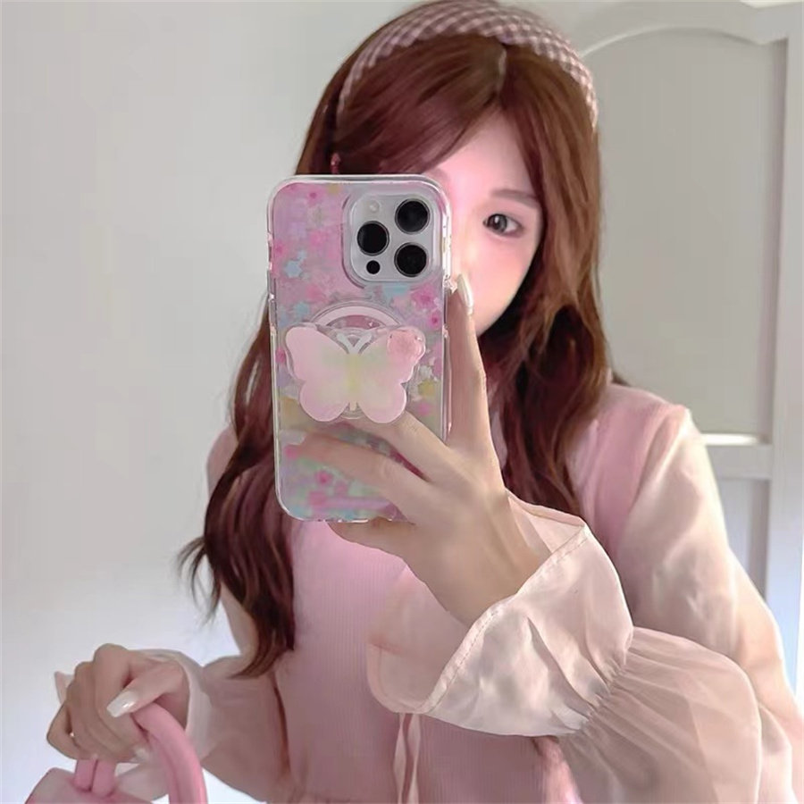 变碎花蝴蝶磁吸支架适用红米k70手机壳60e/40/50note13pro软11防摔8/9全包turbo3女12/k50游戏增强至尊版小