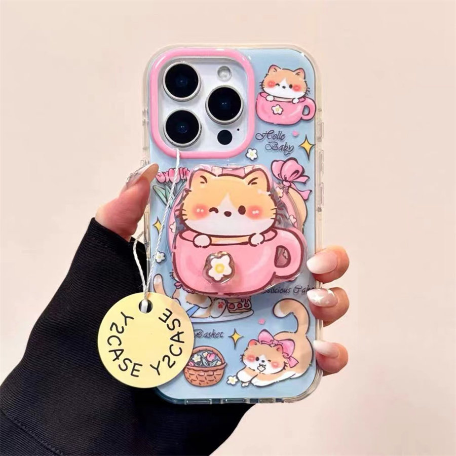 茶杯小猫花朵磁吸支架适用小米14手机壳12软mix4防摔civi3全包10青春版60女k70红米turbo3/note13pro/k50至尊