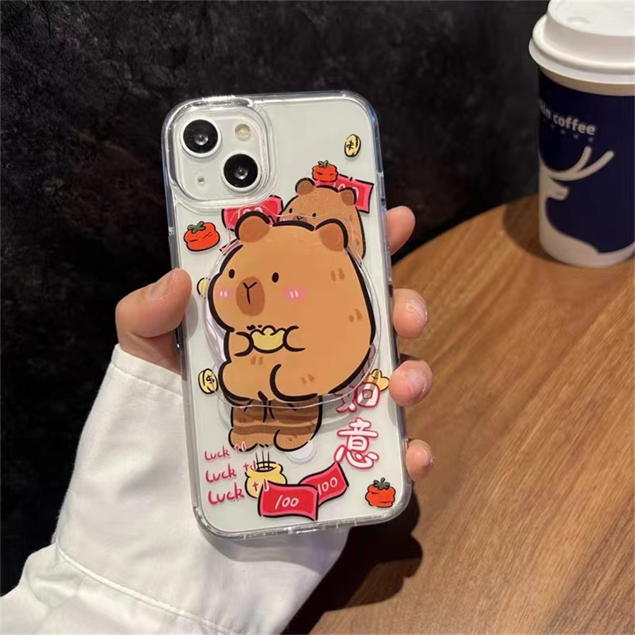 万柿如意水豚磁吸支架适用荣耀90手机壳80se防摔70pro全包x50软女200/magic6手机壳GT华为100/X40i畅玩60PLUS