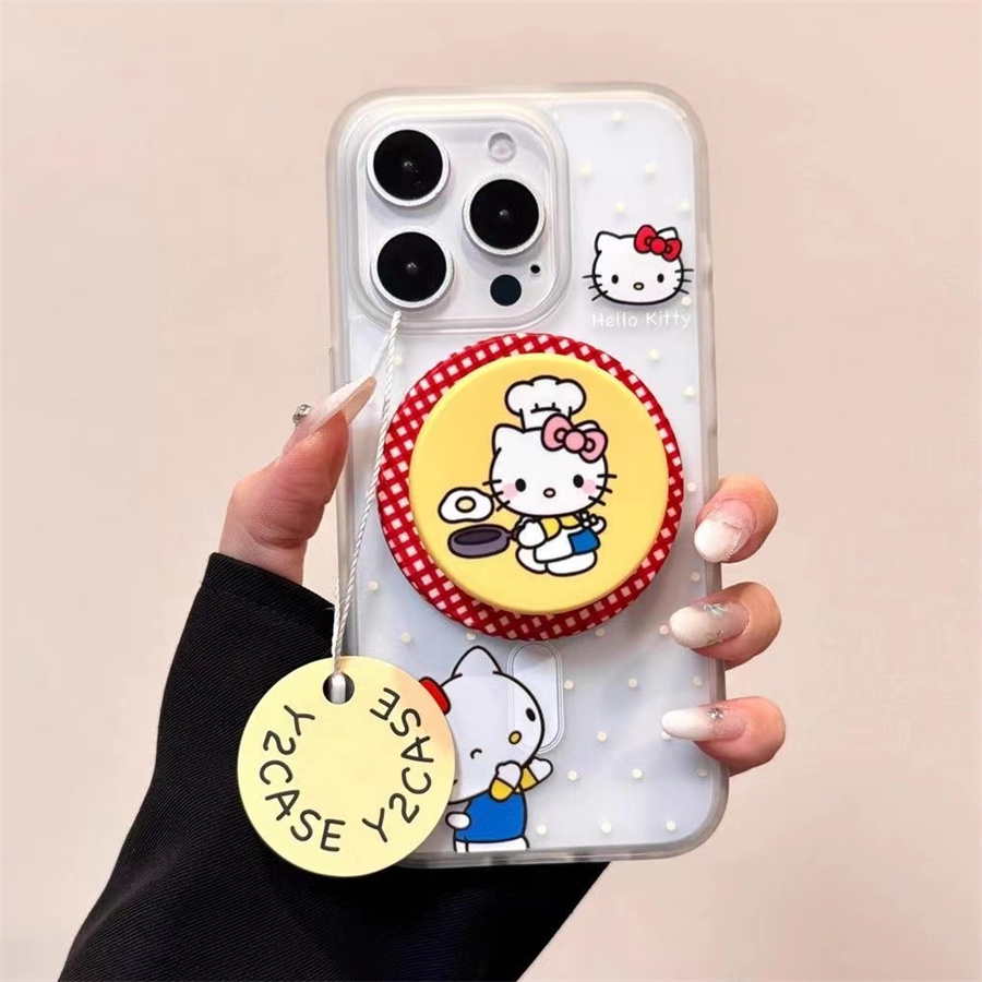 波点煎蛋KT猫磁吸支架适用小米14手机壳12软mix4防摔civi3全包10青春版60女k70红米turbo3/note13pro/k50至尊