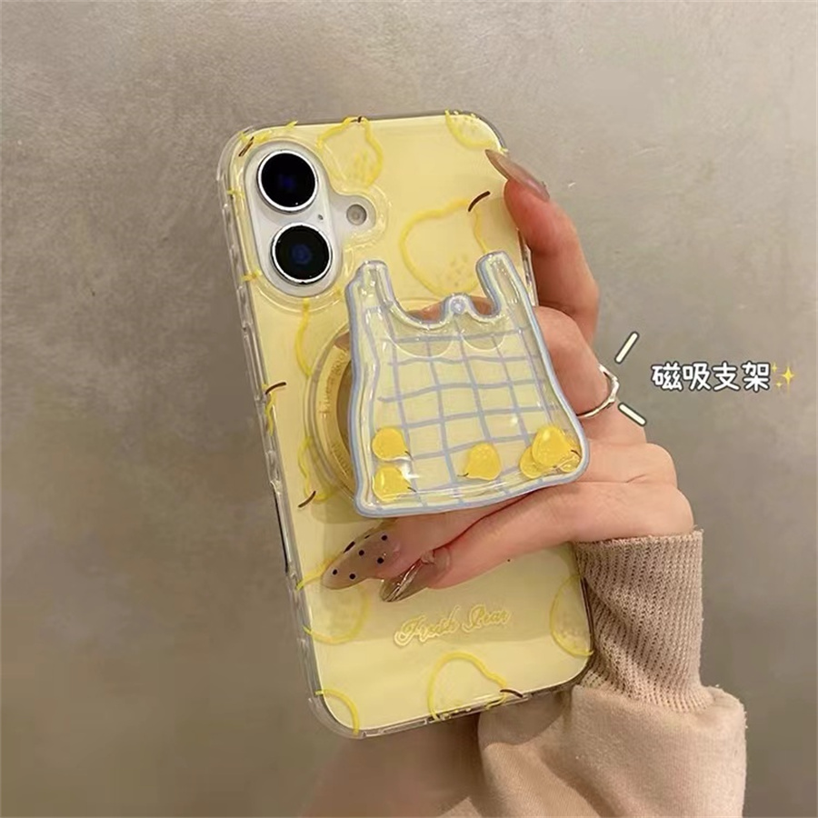 趣味袋子雪梨磁吸支架适用vivox90手机壳防摔y33s软壳y52s/s16s7女y30全包y200X100软X60PRO+/y35/y78/18创意
