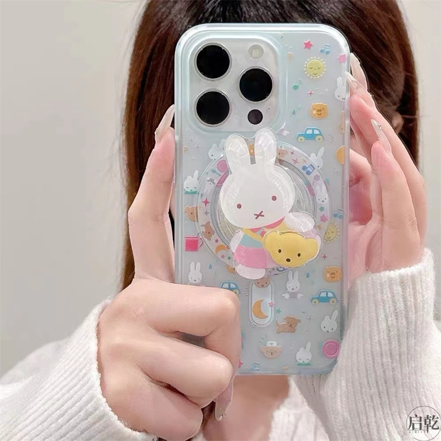 卡通汽车小兔磁吸支架适用小米14手机壳12软mix4防摔civi3全包10青春版60女k70红米turbo3/note13pro/k50至尊