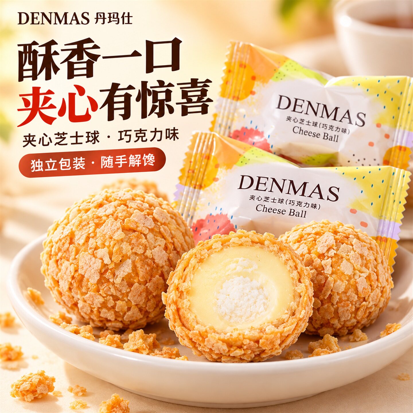 DENMAS丹玛仕椰子糖夹心芝士球结婚伴手礼喜糖牛奶网红高颜值糖果