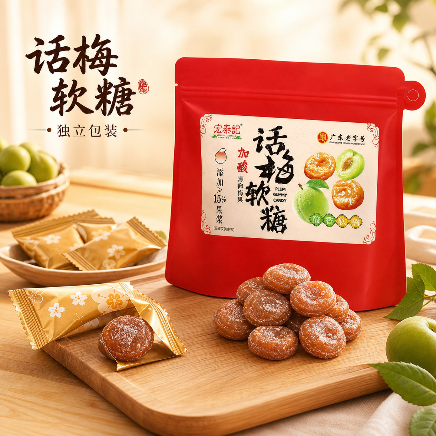 话梅软糖宏泰记加酸糖果零食独立包装果盘招待休闲食品青梅喜糖图片