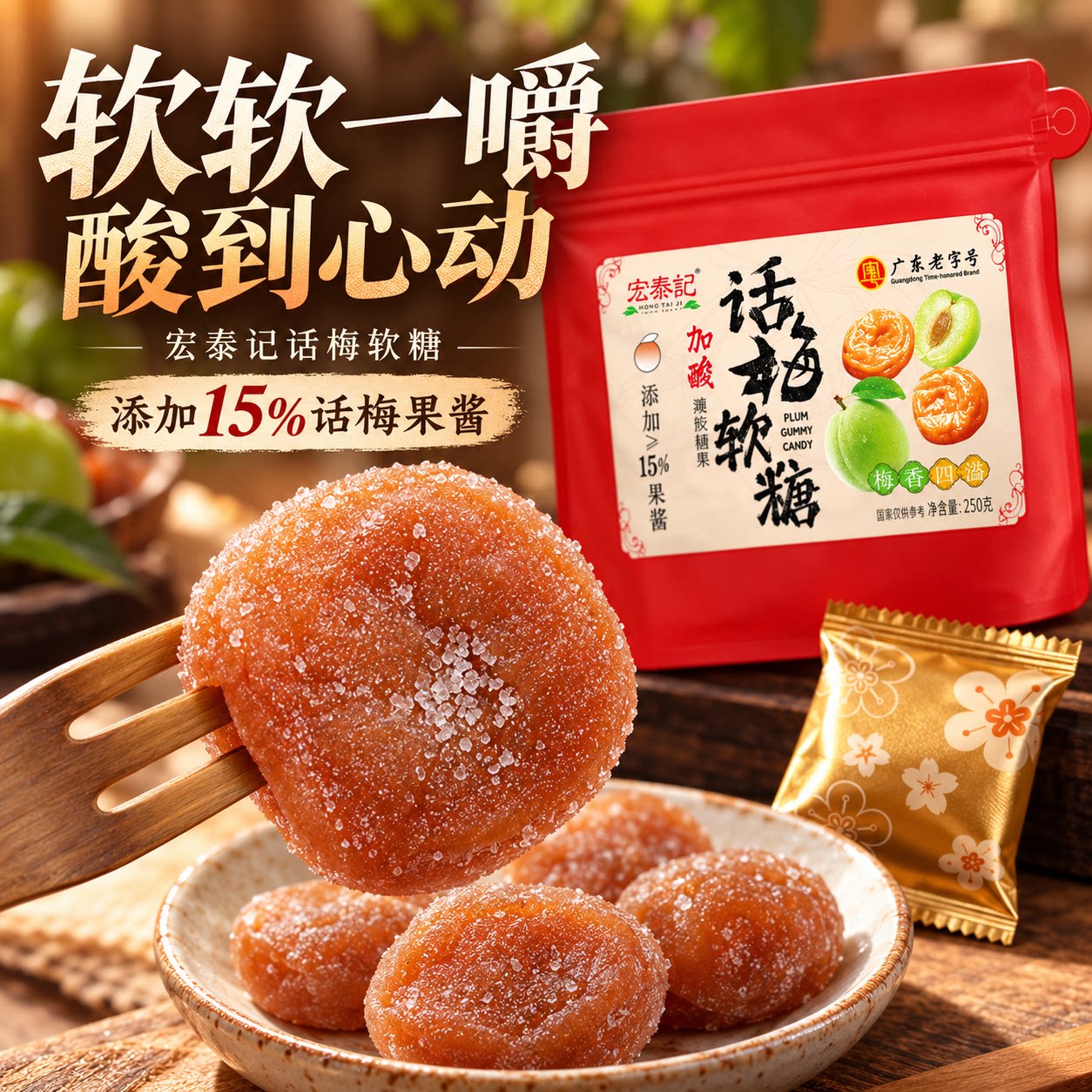 话梅软糖宏泰记加酸糖果零食独立包装果盘招待休闲食品青梅喜糖