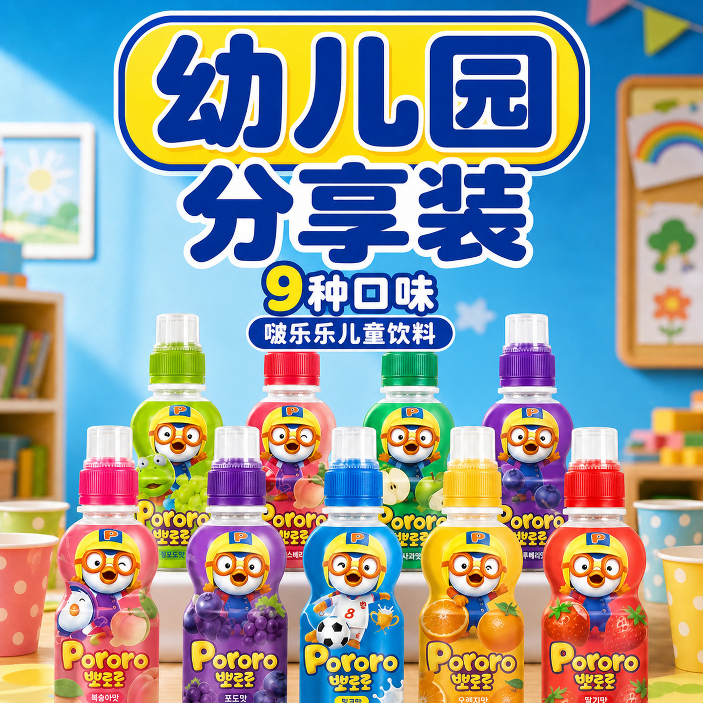 啵乐乐儿童饮料pororo果汁果味零食整箱混合多口味草莓水蜜桃蓝莓