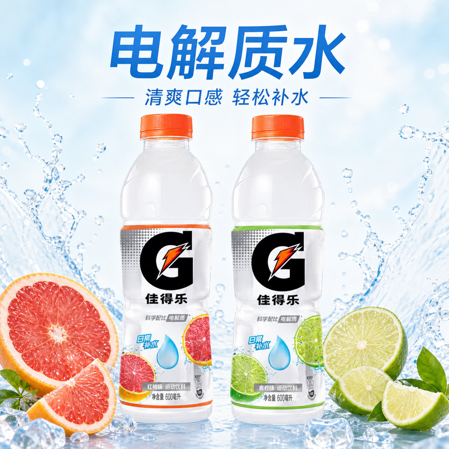 电解质水佳得乐运动功能饮料无糖混合600ml15瓶整箱补水蓝莓百事